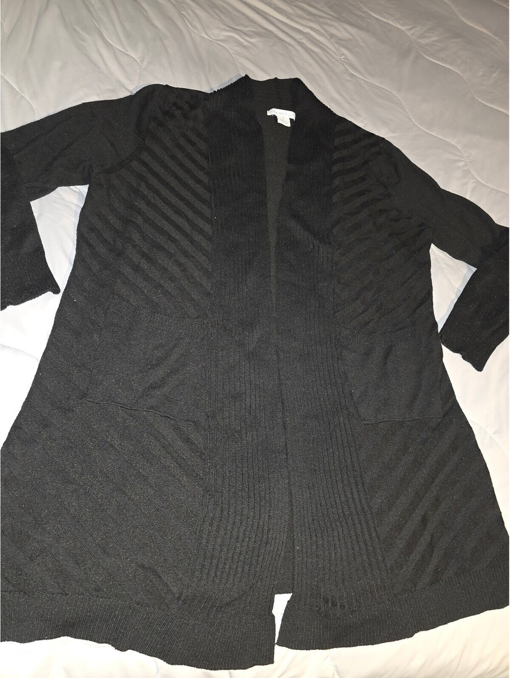 Lola Rodriguez Women’s Open Front Long Black Cardigan Cotton Blend Size XL